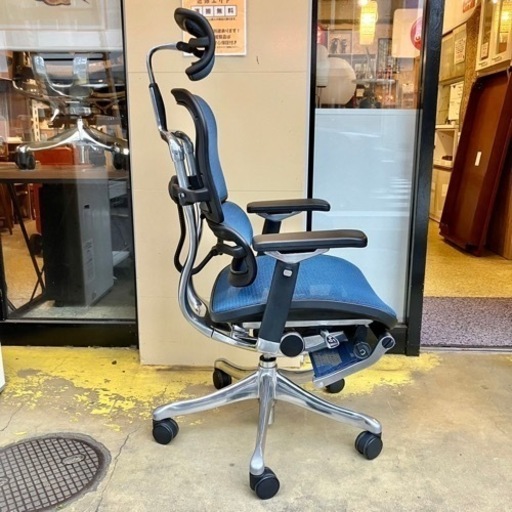 【池上店】保管品・美品 Ergohuman エルゴヒューマン Pro プロ Ottoman オットマン ヘッドレスト オフィスチェア OAチェア 椅子 イス チェア　検) エラストメリックメッシュ ＫＭ-15 ブルー 品川区 大田区 リサイクルショップ ランバールーム 武蔵小山店 武蔵小山パルム 戸越銀座 池上 大森 蒲田