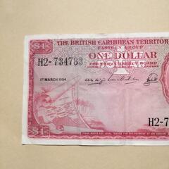 英国カリブ海地域 1ドル旧紙幣1954年クイーンエリザベスの画像