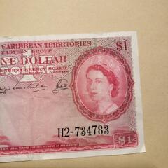 英国カリブ海地域 1ドル旧紙幣1954年クイーンエリザベスの画像