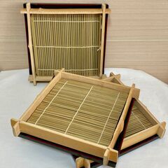 井桁そばザル　そばざる　竹ス・トレイセット　3客