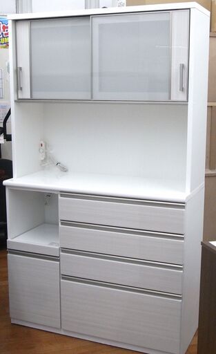 ニトリ ハイタイプ キッチンボード ポスティア w120 鏡面仕上げ 白 【モノ市場東浦店】