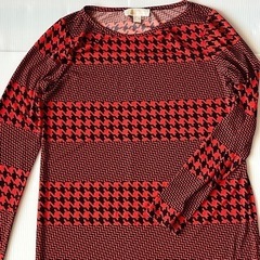 美品　マイケルコース　ワンピース　長袖　M　赤　チェック　ボーダー　チュニックの画像
