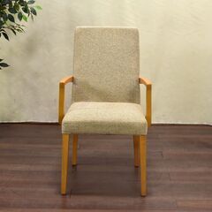 ≪yt1408ジ≫ アウトレット家具 アームチェア ダイニングチェア 試作サンプル 布張り ベージュ系 座面高め/約48cm 60427-07の画像