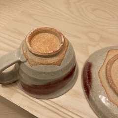 丸伊製陶 信楽焼 へちもん カップ&ソーサー 紅えがき プチ 生活雑貨 食器 コーヒー、ティーの画像