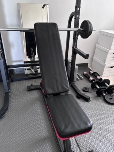【急募】【ホームジム一式】パワーラック、トレーニングベンチ、ベンチバー　重り50kg ダンベルバー