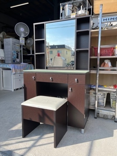 ニトリ 両袖ドレッサー コナ DBR リョウソデドレッサー 鏡台 椅子付き 収納多数 中古美品 ①