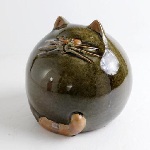 置物 猫 陶器製 かわいい まんまるねこ 中 丸猫
