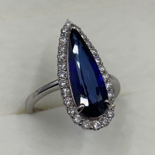 K18WG サファイヤ　リング　4ct ダイヤリング 鑑別付