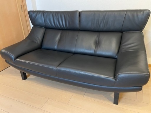 カリモク日本製 ZU4612 本革張 2人掛ソファ