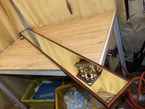 【紋別市発】姿見　壁掛け鏡　幅13×高さ150×厚さ2㎝　枠に小傷あり　ガラス鏡　細型姿見　ドレッサーミラー　枠色ブラウン