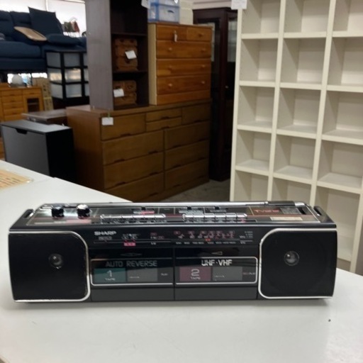 K2406-634 SHARP ステレオダブルカセット QT-Y13U-BK 年式不明 ACアダプタありません 中古 電池で通電確認済み