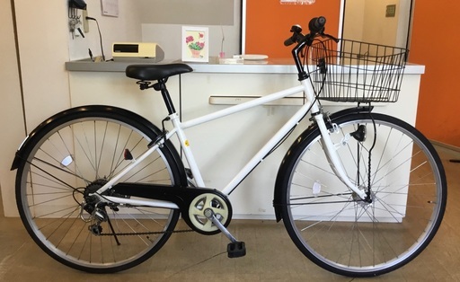 ＜整備済＞シティサイクル・27インチ自転車・シマノ外装6段変速・LEDオートライト・フラットハンドル ・鍵付き・清掃済みできれいです