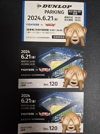 6/21 日ハム試合チケット　駐車場有
