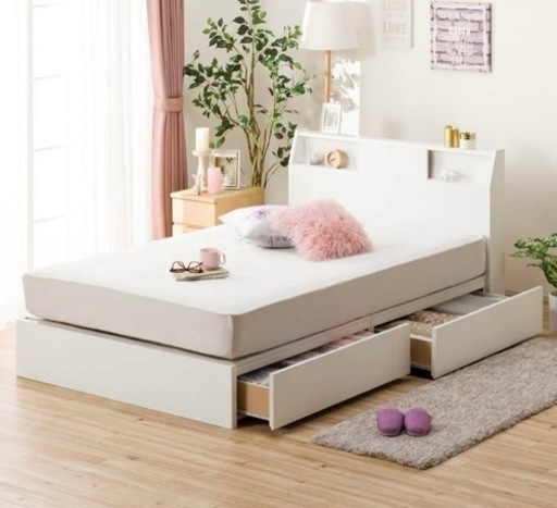 ニトリ セミダブル ベッドフレーム ホワイト  収納・ライト・コンセント付き