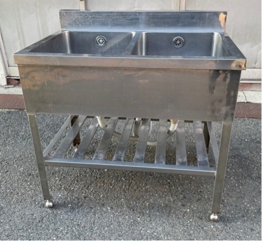 業務用 2槽シンク 幅900×奥600×高さ810+100(mm) 二槽シンク 流し台 二層シンク 二層 2層 厨房 店舗用品 厨房機器 大阪発