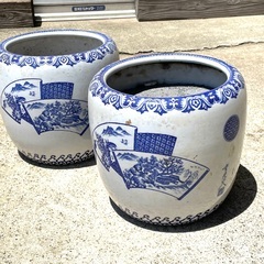 染付火鉢　１つのお値段です。25×26　骨董品 火鉢 古民具 鉢...