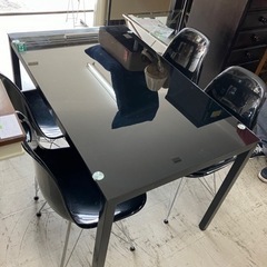 K2406-650 ガラス天板ダイニングテーブルセット イス4脚...