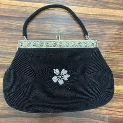 ☆値下げ☆K2406-662 手さげポーチ ビーズ 花柄/ブラック/ピンク/シルバー キズ汚れ有りの画像