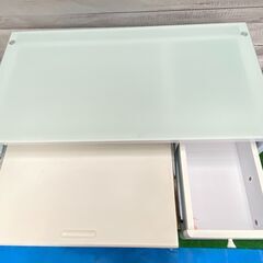 パソコンデスク　ネイルデスク　引き出し付き　ガラス天板　白の画像