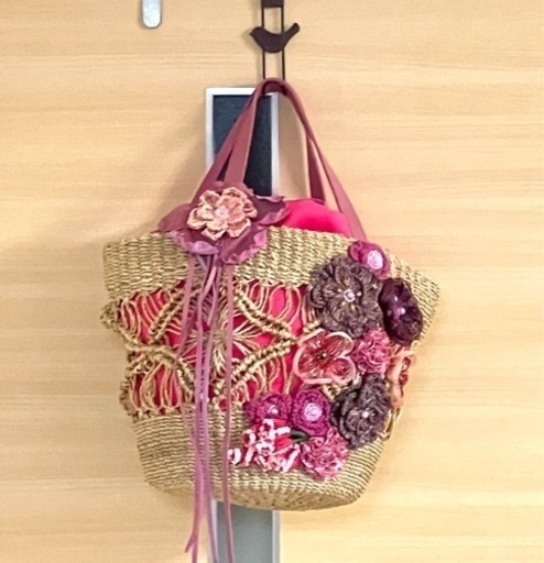 【美品】可愛い手作り籠トートバッグ