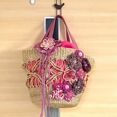 【美品】可愛い手作り籠トートバッグ