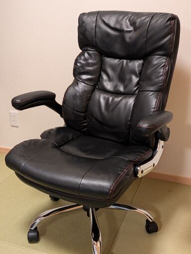 ドウシシャ　オフィスチェア　イス　マネージャーチェア　レザー風　黒　椅子　ソファ　ブラック　社長