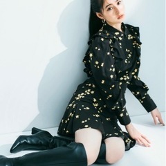 SNIDEL フラワーミニワンピース 黒 花柄 sweet限定コラボ