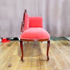 家具 生活家具 アンティークソファ　シングルレスト　レッド×ブラウンの画像