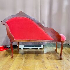 家具 生活家具 アンティークソファ　シングルレスト　レッド×ブラウンの画像