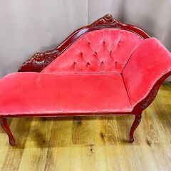 家具 生活家具 アンティークソファ　シングルレスト　レッド×ブラウンの画像
