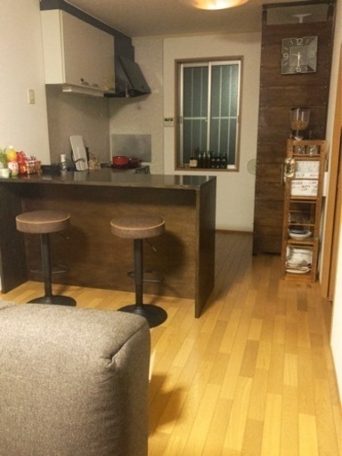 2wayキッチンカウンター及びカウンターチェア×3脚