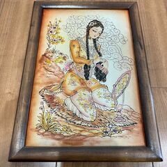 イスラム美術 ペルシャ絵画 レザーペイント 本場ペルシャ 壁掛インテリアの画像