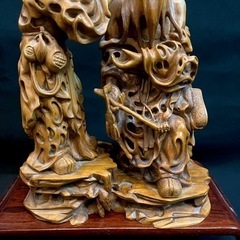 【超希少】 中国美術 高級天然木彫刻 木彫り 置物 耳掻き 夫婦 翁 縁起物 一刀彫 花梨 黒檀 唐木 紫檀の画像