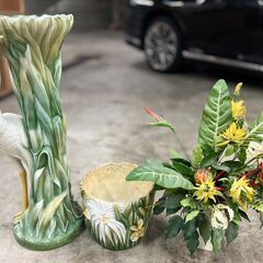 フラワーベース　背の高い花瓶　アーティフィシャルフラワー　造花取り外し可能　オフィス　カフェ　リビング　アンティーク風の画像