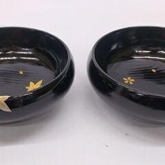 未使用 輪島塗 塩徳屋漆器店 天然木丸鉢 2個セット 金蒔絵紅葉桜文 菓子皿 盛皿 椀☆ 札幌市 豊平区 平岸の画像