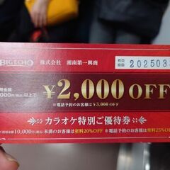 カラオケビッグエコー最大3000円引き券　希望者には3から5枚目...
