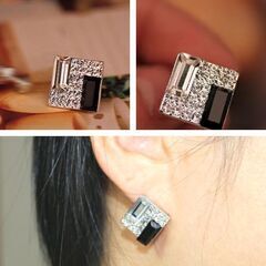 スクエアビジューラインストーンスタッドピアス（新品）の画像
