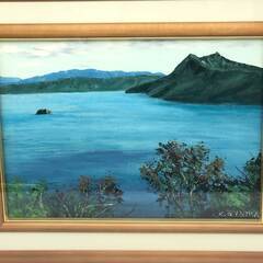 ss6533　額装 大山功 摩周湖 油彩 F4号 風景画 油絵 絵画 水辺 おおやまこう 肉筆 額入り 美術品 インテリア 大山功 中古 ss6533額装 大山功 摩周湖 油彩 F4号 風景画 油絵 絵画 水辺