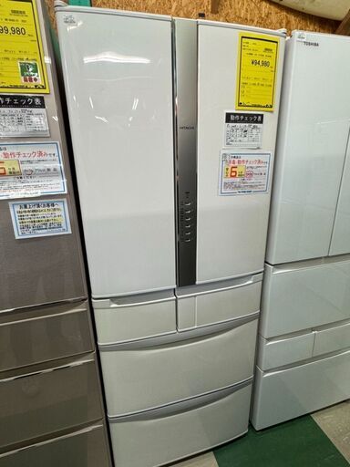 冷蔵庫　日立　R-F51M4　2019年製　505L　HITACHI　ヒタチ　冷凍庫　観音開き　6ドア　操作パネル　オシャレ　家電　キッチン　製氷機能　大容量　高年式　貝塚市　二色浜　クリーニング済み