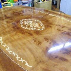 修復跡あり 猫脚 センターテーブル 幅140 奥行78 高さ48cm 象嵌細工 リビングテーブル 応接テーブル  アンティーク調 札幌市 厚別区の画像