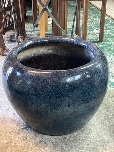 葛明祥造 丸火鉢 直径44cm 陶器 海鼠釉 水鉢 メダカ鉢  植木鉢 鉢カバー ビオトープ ガーデン  灰道具 茶道具 古美術