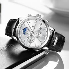 LIGE DESIGN　メンズ腕時計　シルバーホワイト　防水　ク...