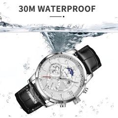 LIGE　高級ブランド　メンズ腕時計　クロノグラフ　防水　発光　シルバーの画像