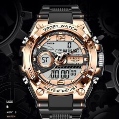 メンズ　ダイバー　スポーツウォッチ　防水　クロノグラフ　発光　ローズゴールドの画像