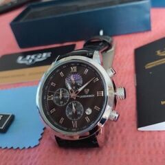LIGE DESIGN　メンズ腕時計　シルバーブラック　防水　クロノグラフの画像