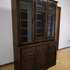 【貰って下さい✨】食器棚 木製 ダークブラウン 茶色 キッチンキャビネット ラック 棚 台所収納 ヴィンテージ家具の画像