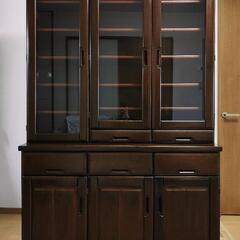 【貰って下さい✨】食器棚 木製 ダークブラウン 茶色 キッチンキ...