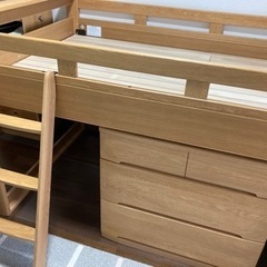 美品 浜本工芸 ミドルベッド チェストセット ナチュラルオーク