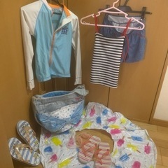 子供150cm水着ラッシュガードビーチバッグ浮き輪サンダルゴーグル