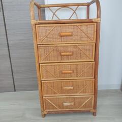 無料☆昭和の品☆ 年代物 レトロ 蔓編みチェスト キャビネット ...